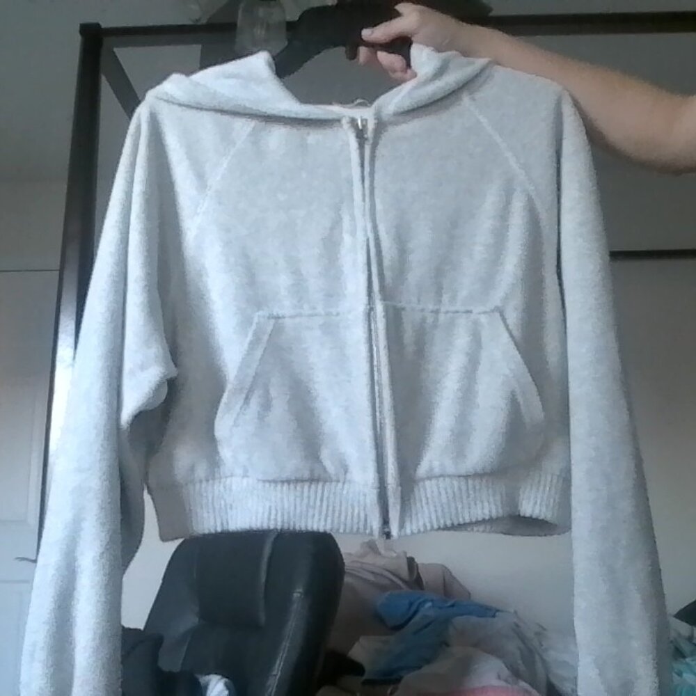 Cropped Warm Grey Zip Up Jacket